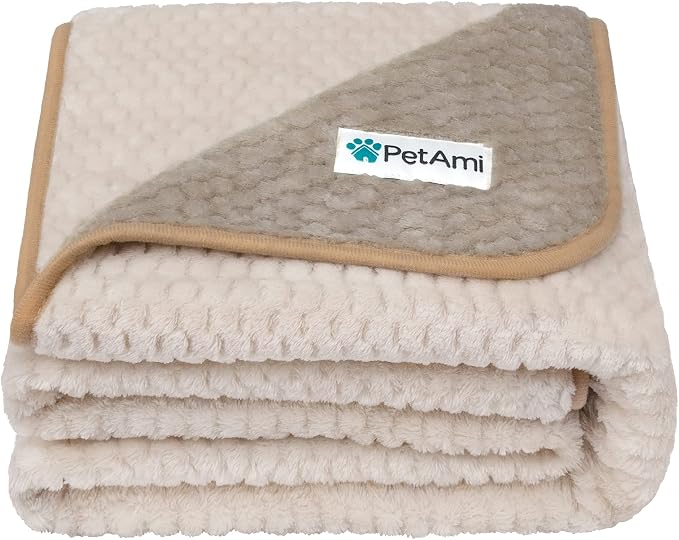 PetAmi Waterproof Dog Blanket, Leakproof Pet Throw, Twin 60x80 Taupe Beige | XL for Large Dogs, Furniture Sofa Couch Cover Protector, Fleece Cat Blanket Bed Crate Kennel, Reversible Washable Soft Plush