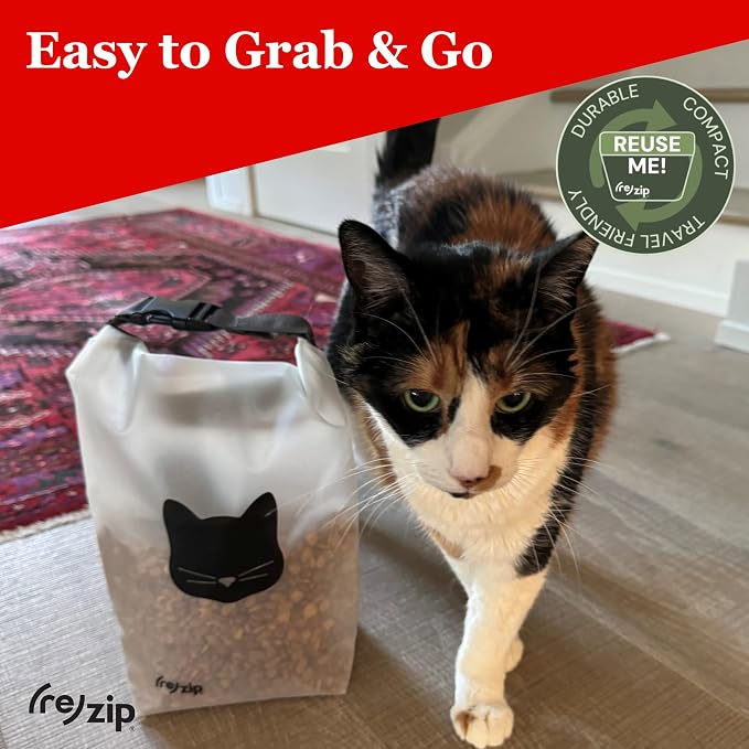 (re)zip Reusable Cat Pet Food Storage Bag | 14-Cup Capacity | Airtight Roll-Top Closure | Durable, BPA-Free PEVA | Translucent & Travel-Friendly | Keeps Kibble Fresh & Organized | Machine Washable