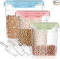 Patelai 6 Pcs Dog and Cat Food Storage Containers with Scoops Set Plastic Pet Food Storage Containers Stackable Airtight Dry for Kitchen 1.27, 2.4, 4 Qt (Pink,Blue,Green)