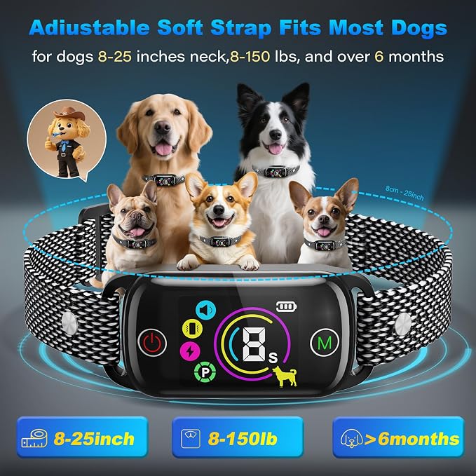 2 Pack Dog Bark Collar for Large Medium Small Dogs, Smart Automatic AI Bark Collar for Dogs,Effective Anti-Barking Training Collar with IP67 Waterproof, 4 Safe Training Modes and 8-Level Sensitivity