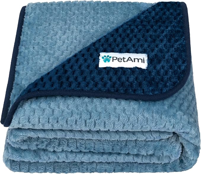 PetAmi Waterproof Dog Blanket, Leakproof Pet Blanket, Twin 60x80 Navy Blue | XL for Large Dogs, Furniture Sofa Couch Cover Protector, Fleece Cat Throw Bed Crate Kennel, Reversible Washable Soft Plush