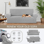 Stretch Loveseat Couch Cover, 2 Cushion Couch Slipcover,Silver | 1-Piece Washable Sofa Cover Pet Friendly (55"-78") Furniture Protector Soft Jacquard, Elastic Bottom for Dogs & Kids