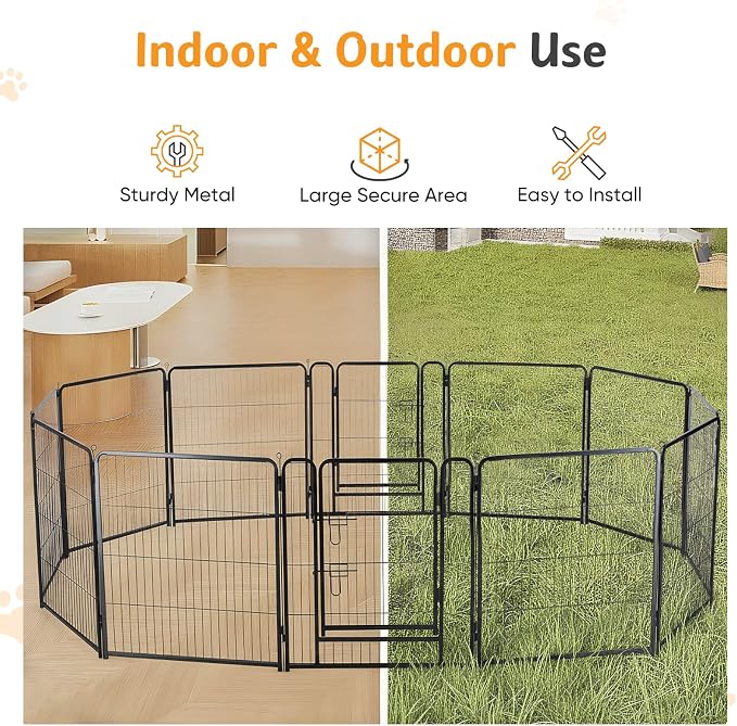 NEWBULIG Dog Playpen for Indoor 40 Inch 12 Panels - Portable Heavy Duty Metal Pet Exercise Pen with Door, Foldable Small Medium Large Dog Puppy Playpen Fence for Outdoor RV, Camping, Yard, Garden