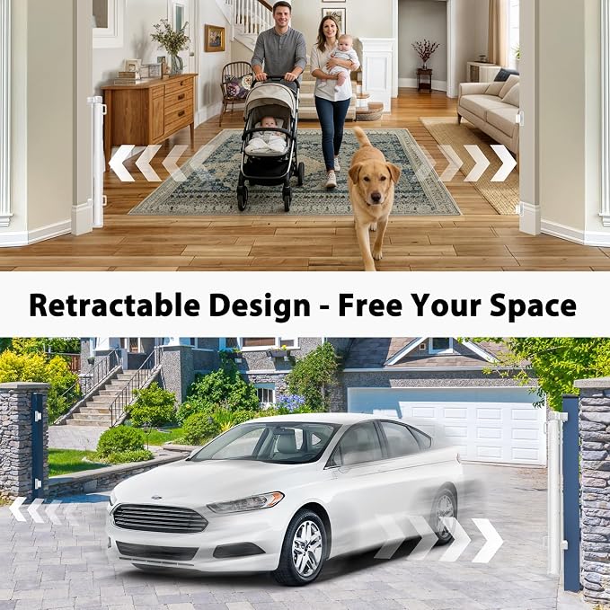 200" Extra Wide Baby Gate Retractable Dog Gate for Driveway, Garage(White) | 16ft Retractable Baby Gates Extra Wide Dog Gate Retractable Fence, 48" Tall Pet Gate Retractable Gate Outdoor Garage Dog Gate