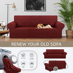 Stretch Oversized Couch Covers for Sofa Slipcover,Dark Red | 1-Piece Washable Sofa Cover (94"-110") 4-Seater Furniture Protector, Soft Jacquard Non-Slip Elastic Bottom for Dogs & Kids