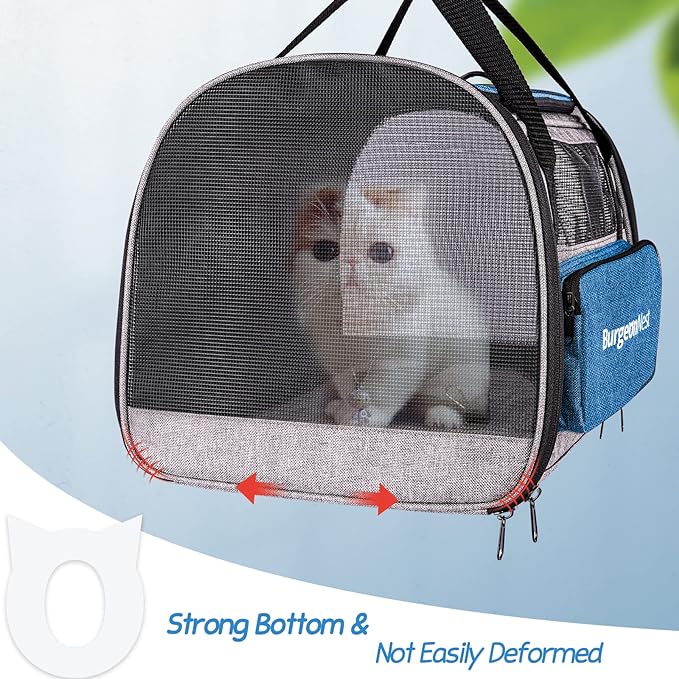BurgeonNest Cat Carrier for Large Cats 20 lbs, Soft-Sided Pet Carrier for Small Dogs Medium Puppy Under 25 lbs, Puppy Travel Bag with Big Storage Bag, 4 Ventilated Windows, 3 Doors | Large soft sided cat carrier with top loading access, mesh windows an...