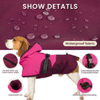 BRKURLEG Dog Raincoat, Waterproof Rain Jacket with Hood, Rose Red, L | Adjustable Windproof Rainproof Jacket with Leash Hole, Reflective Breathable Rain Coat Poncho, for Small to Large Dogs