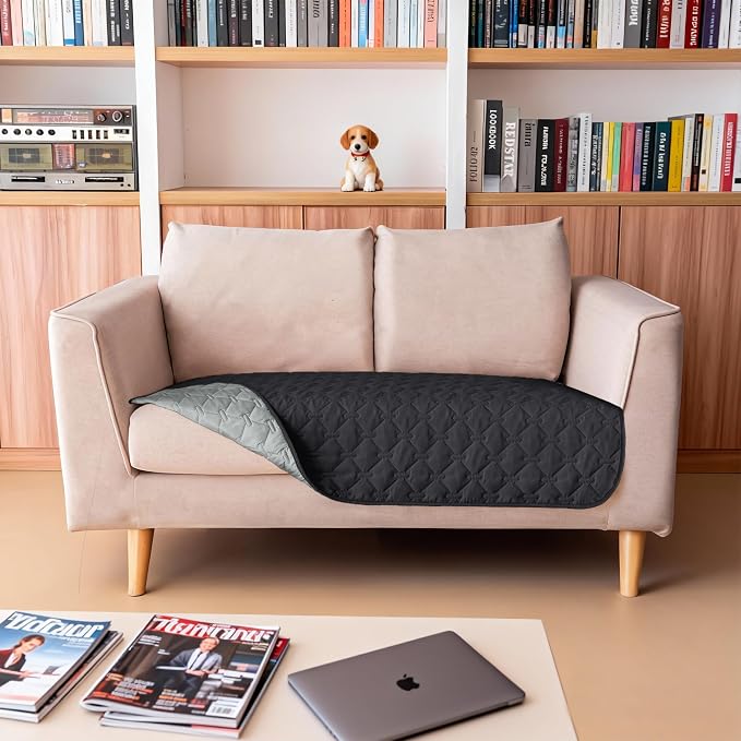 gogobunny 100% Double Sided Waterproof Dog Blanket Soft Pet Bed Cover Reversible Protect Furniture Couch Sofa Car for Puppy Large Dog Cat (Dark Charcoal/Light Charcoal, 32x53 Inch (Pack of 1))