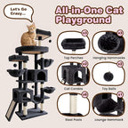 SHA CERLIN 82 inch Cat Tree Tower, Multi-Level Cat Condo with Plush Perches, Sisal Scratching Posts, Hammock and Toys, Stable Cat Tower for Kittens and Adult Cats, Dark Grey