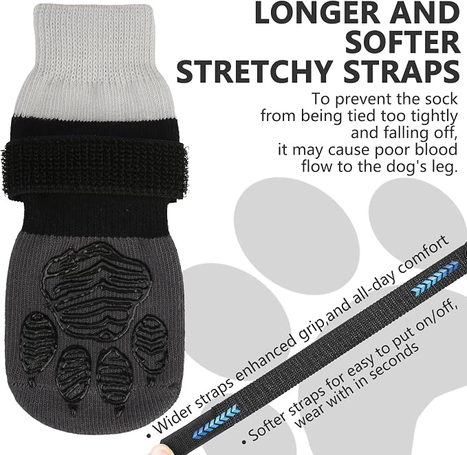 EXPAWLORER Non-Slip Dog Socks for Hardwood Floors to Prevent Licking, Dog Shoes for Hot Pavement Quick Walking, Dog Booties Boots & Paw Protectors with Grippers for Small Medium Large Senior Dogs XS