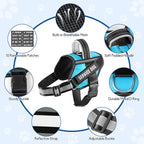 Service Dog Harness (Medium, Light Blue) with Reflective Strips, Leash, and 10 Patches, for Dog Training and Walking