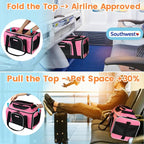 Petskd Top-Expandable Small Pet Carrier 18"x13"x9.5" Airline Approved | for Southwest Airlines, Lockable Safety Zippers and Anti-Scratch Mesh, Soft-Sided, Pets Under 10 Lbs, Pink