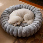 Donut Dog and Cat Bed, Luxurious Comfortable Faux Rabbit Fur Pet Beds, Round Anti-Anxiety Calming Puppy Kitten Bed with Anti-Slip Bottom for Small Medium Dogs & Cats(23", Grey)