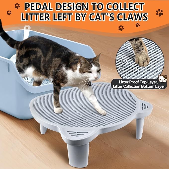 Litter Box Step Adjustable Cat Step with Filter Function, Light Grey | Elevated Double Layer Litter Box Ramp for Kitten & Old Cats, Easy Cleaning Litter Box Step Stool for Automatic Cat Litter Box