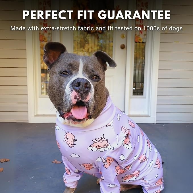 Spark Paws Dog Pajama, Dog Recovery Suit Male, Onesie, Ultra-Soft and 4-Way Stretch, for Small Medium and Large Breeds - When Pigs Fly - Purple - 3XL