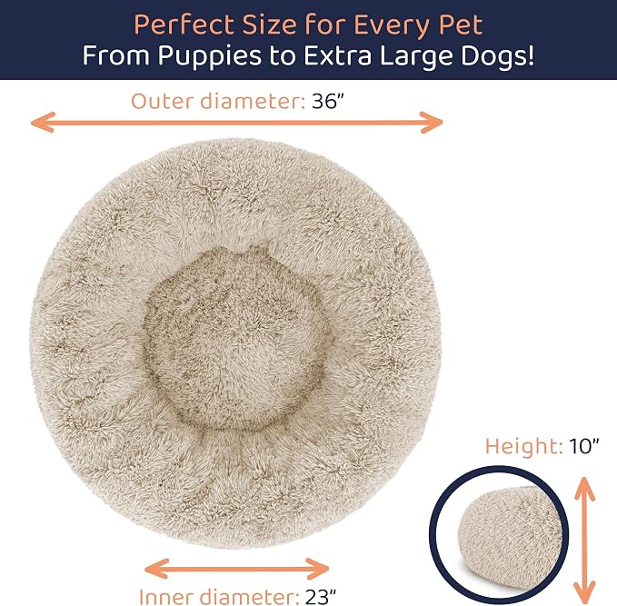 Donut Dog Bed - Premium Comfort for Anxiety Relief - Fluffy & Calming Design with Ultra-Plush Support | Cozy Round Dog Bed with Super Soft Circle Style (Beige, Large)