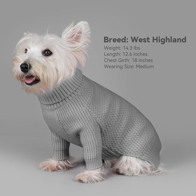 cyeollo Dog Sweater Long Sleeve Knitted Turtleneck Pullover Warm Clothes | Ultra Soft Warm Knit, Full Coverage, 4-Way Stretch for Easy Movement, Easy On & Off, Winter Daily Wear for Small Dogs