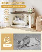 Hzuaneri Cat Litter Box Enclosure, Hidden Litter Box Furniture with Divider | Wooden Cat Cabinet with Removable Dividers, Reversible Entrance Left or Right Side, Cat Washroom, Rustic White Brown CB84614X