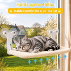 Aysoner Suction Cat Window Perch: 6 Suction Cups Sturdy Hold Up to 45lbs | 1-Second Stick on Glass & No-Drill - Heavy Duty Indoor Hammock Seat for Chunky Cats Safety to Sunbathe & View