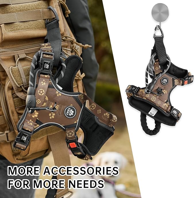 NESTROAD No Pull Dog Harness,Adjustable Oxford Dog Vest Harness with Leash,Reflective No-Choke Pet Harness with Easy Control Soft Handle for Large Dogs(Large,Dark Brown)
