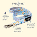 Lucy & Co. Designer Dog Leash - Pet Accessories - Thick Dog Leash - Padded Handle for Comfort - Among The Wildflowers - 5 Foot (Purple Floral, Small)