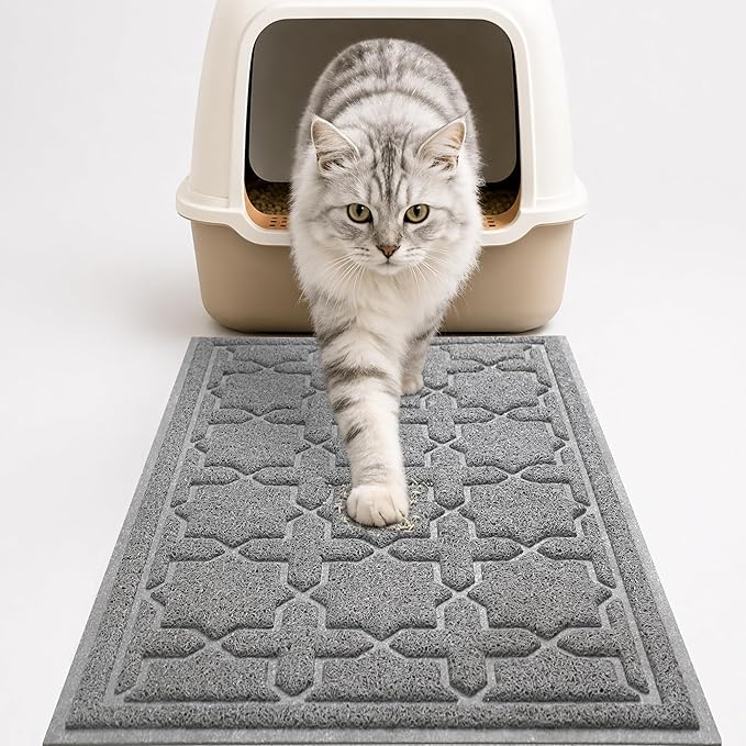 Yimobra Cat Litter Mat, Easy Clean Trapping PVC Mat with Waterproof Backing and Non Slip Bottom, Scatter Control Pad for Litter Box, 24"x20", Dark Grey