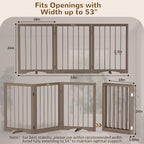 Free Standing Dog Gate Indoor, Foldable Dog Gate for Doorways Stairs | 3-Panel Freestanding Pet Gate with Support Feet for Stability, Folding Puppy Gate Easy to Move, Doggy Gate 54"x24", Brown