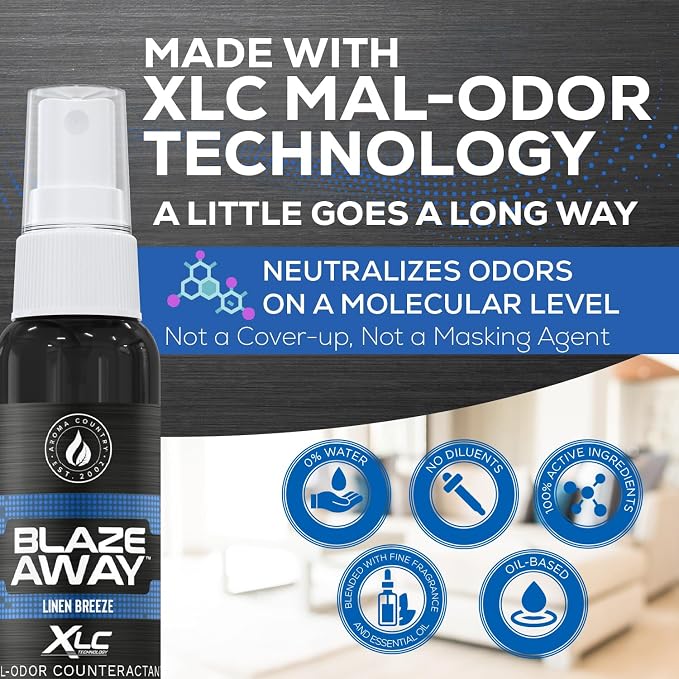 Blaze Away Linen Breeze Odor Eliminator Spray (2 Fl Oz) | Commercial Air Freshener • Professional-Strength • Long-Lasting • for Smoke, Pet, Bathroom, Vehicle, Hotel & Commercial Space