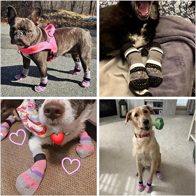 KOOLTAIL Anti Slip Dog Socks for Hot/Clod Pavement to Prevent Licking Paws with Grippers, 3 Pairs Paw Protector, Double Sides Stripe Dog Shoes Toe Grips for Small Medium Large Senior Dogs