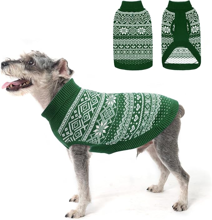 HOMIMP Dog Sweater Argyle - Warm Sweater Winter Clothes Puppy Soft Coat, Ugly Dog Sweater for Small Medium and Large Dogs, Pet Clothing Boy Girl, Green XS