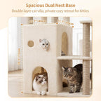 Heybly Cat Tree, 59.4" Secure Anti-Tip Cat Tower for Large Cats HCT055G | Spacious Cat Furniture with Dual-Tier Cat Condo, 2 Top Perches, Hammock and Sisal Scratching Posts, Beige