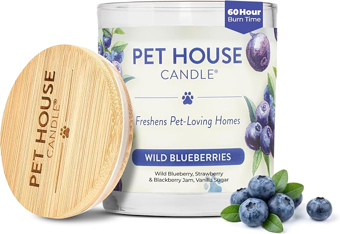 Pet House Candles, Natural Soy-Based, Clean Burning Pet Friendly Candles, 60 Hour Burn Time - Wild Blueberries, 9 oz