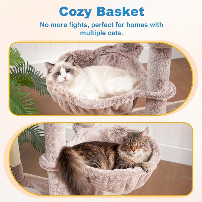 Hey-brother Cat Tree Tower with Large Platform, Spacious Condo, MPJ060MU | 35.4 Inches, 2 Cozy Hammocks, Self-Grooming Brush, Sisal Scratching Posts for Big Indoor Adult, Maine Coon, Muchroom