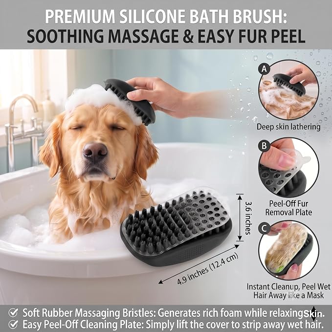 5 PCS Cat & Dog Grooming Kit Brush, Self-Cleaning Slicker Hair Brush, Nail Clipper, Undercoat Rake, Pet Bath Brush with Removable Screen,Pet Comb for Short & Long Haired Dogs Cats, Black