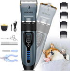 Dog Clippers Grooming Kit and Trimmer for Small and Large Dogs Cats | <60dB quiet,Rechargeable Cordless,4H Runtime,4 Guide Combs,2in1 Wide & Narrow Blades,Pet Shaver for Matted Fur(Blue)