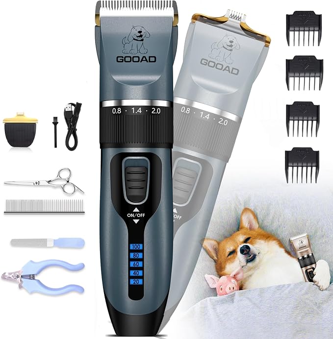Dog Clippers Grooming Kit and Trimmer for Small and Large Dogs Cats | <60dB quiet,Rechargeable Cordless,4H Runtime,4 Guide Combs,2in1 Wide & Narrow Blades,Pet Shaver for Matted Fur(Blue)