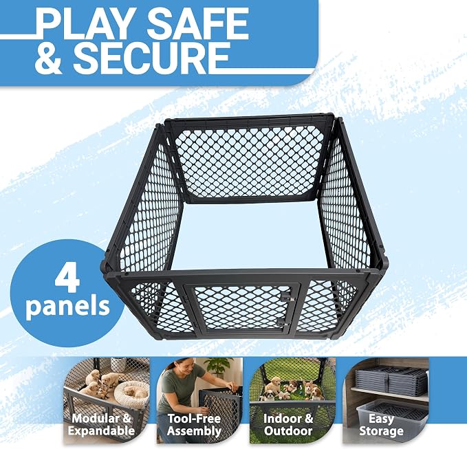 4-Panel Modular Dog and Puppy Playpen, Indoor/Outdoor Pet Enclosure