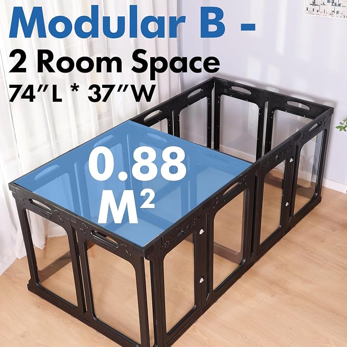 2 Room Acrylic Dog Playpen Indoor, Height 24", 14 Panels, Ideal for Small & Toy Dogs, Black