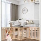 LZRS Wooden Free Standing Foldable Dog Gate Indoor – 80" W x 24" H, Extra Wide Step-Over Safety Pet Gate for Doorways, Stairs, Hallways, Large Spaces & Playpen for Puppies Indoor Use, Natural