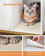 Feandrea Cat Litter Box Enclosure, Hidden Litter Box Furniture with Scratch Pad, Front Entry, Double Cabinet Doors, Modern Style, 31.5" Cat House Washroom Side End Table, White and Gold