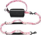iYoShop Hands Free Dog Leash with Zipper Pouch, Dual Padded Handles and Durable Bungee for Walking, Jogging and Running Your Dog (White-Pink Mix, Large)