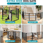 Snagle Paw Extra Wide Dog Gate,Free Standing Dog Fence with Door, Up to 156 Inch Wide Pet Gate with Support Feet for Stairs, Hallways, Doorways, Yard (Black, 6 Panels)