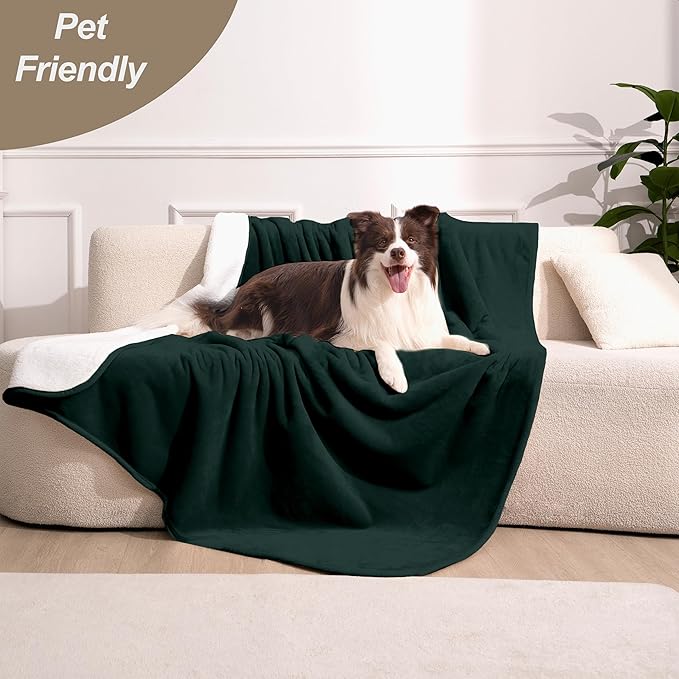 gogobunny Waterproof Bed Blanket, Reversible Sherpa Fleece Throw Blanket for Dog Puppy Cat, Furniture Cover Protects Bed Couch Sofa from Liquid Pee and Pet Fur (Forest Green, 30x30 inches)