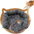 Instinct Basket, Stimuli Handwoven cat Basket Rope Cotton with Cushion, Eliminates Bed Rejection Round Pet Basket, Boho Catbed for Cats Handwoven Scratchable Breathable Weave (Large-A)