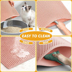 Pieviev Cat Litter Mat, Double-Layer Waterproof Design, 24" x 15" Coral Red | Honeycomb Litter Box Mat Catches Scattered Particles to Stop Tracking, Urineproof Base protects Floors, Easy to Clean