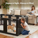 Soulbond Clear Acrylic Dog Playpen Indoor (24 Inch, Black, 10 Panels) | Non-Slip,Tool-Free Assembly, External Door Lock Play Pen for Puppies and Small Dogs
