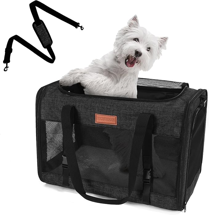 Foldable Cat Dog Carrier for Pets up to 15 Lb, Black | Top & Side Entry, Soft-Sided Pet Carrier with Ventilated Anti-Scratch Mesh & Car Seat Buckle for Car Travel, 20×13×13 in