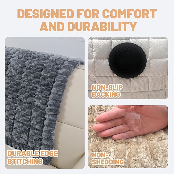 Waterproof Couch Cover for Dogs Washable,Nonslip Fuzzy Durable Pet Friendly | Soft Slipcovers for 3 Cushion Sofa Cover,Plush Thick Protector Fits Mat Bed Leather & Fabric Couches (Grey 27.6"x82.7")