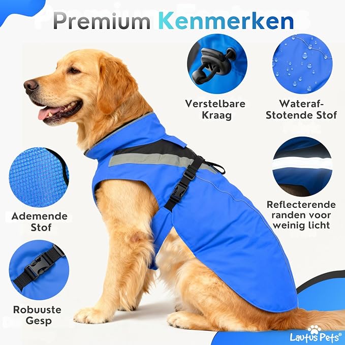Waterproof Dog Rain Coat, Reflective Safety Strips & Leash Hole – Lightweight Adjustable Jacket for Medium Breeds - S, Blue