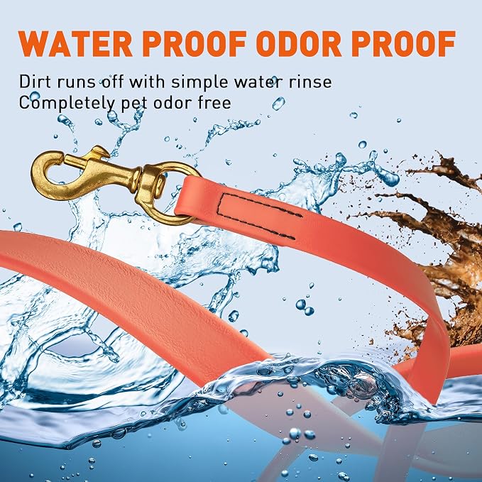 Viper Biothane K9 Working Dog Leash Waterproof Lead for Tracking Training Schutzhund Odor-Proof Long Line with Solid Brass Snap for Puppy Medium and Large Dogs, 10ft Coral